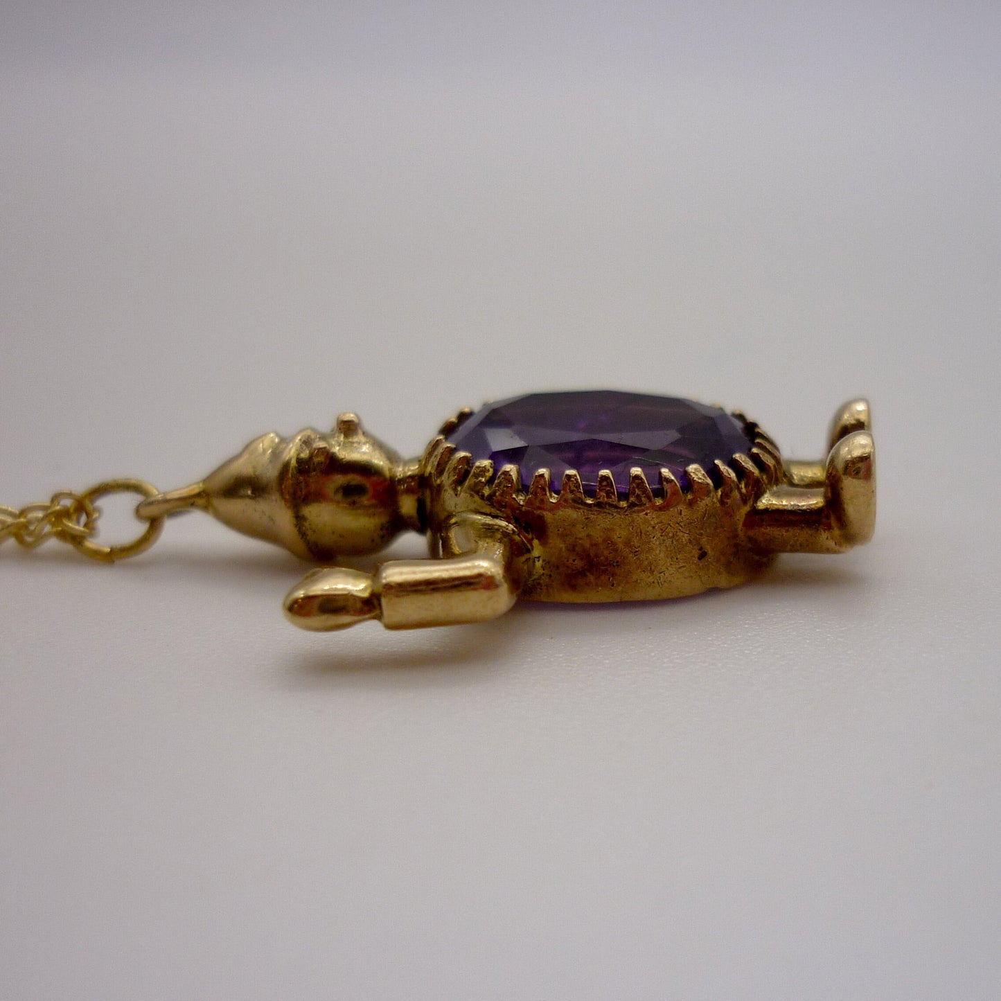 Antique 9k Gold Amethyst Policeman Charm Necklace