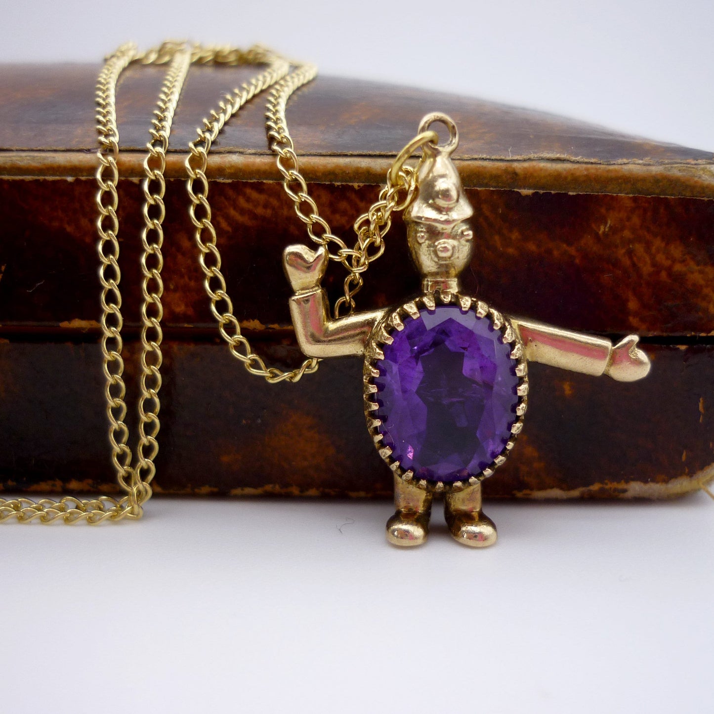 Antique 9k Gold Amethyst Policeman Charm Necklace
