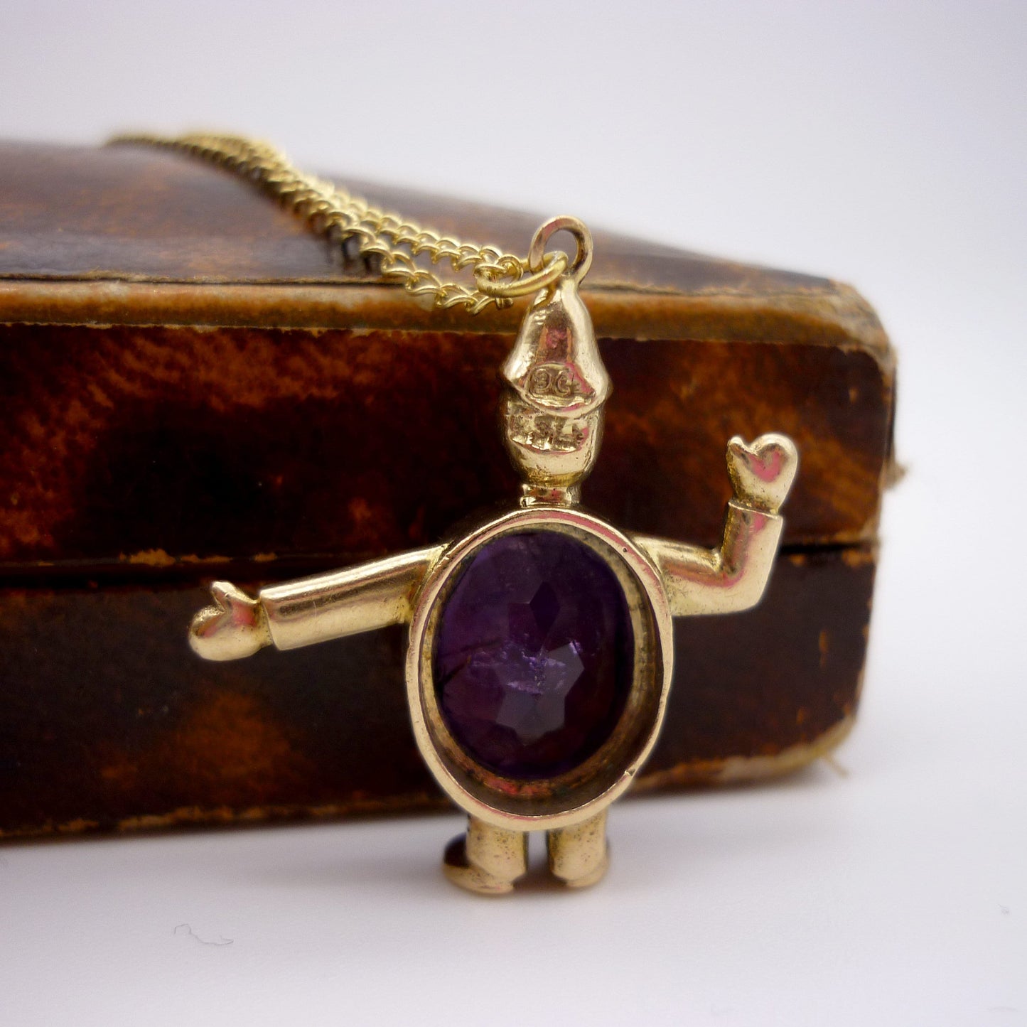 Antique 9k Gold Amethyst Policeman Charm Necklace