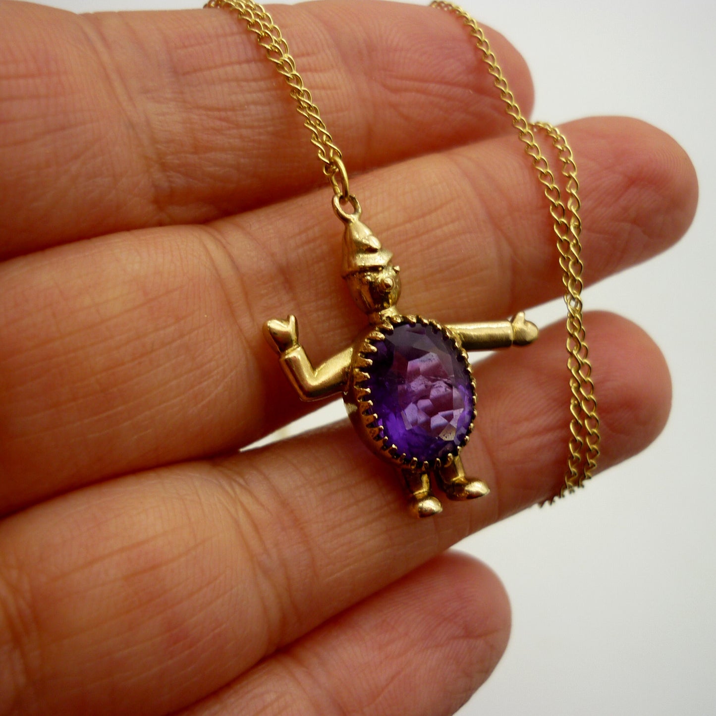 Antique 9k Gold Amethyst Policeman Charm Necklace