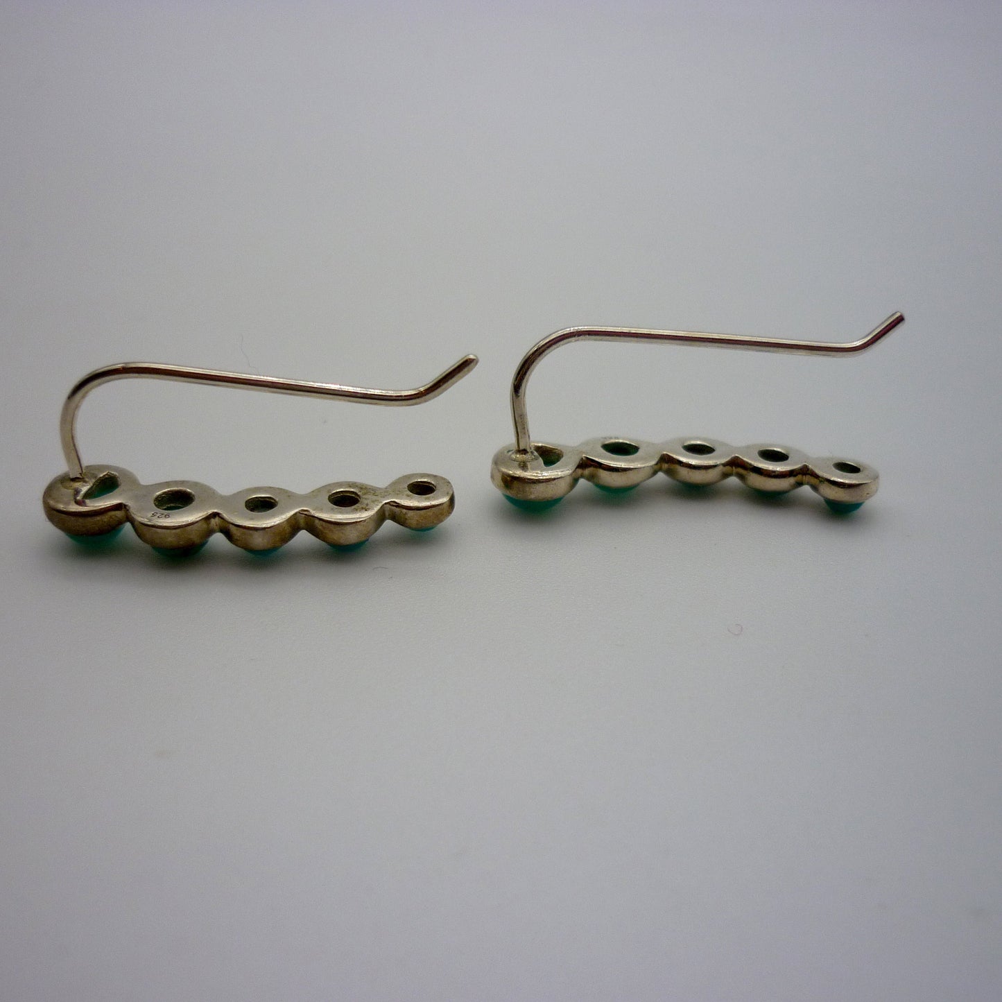 Sleeping Beauty Turquoise & Silver Ear Climbers, Platinum Overlaid Sterling 925 Drop Earrings