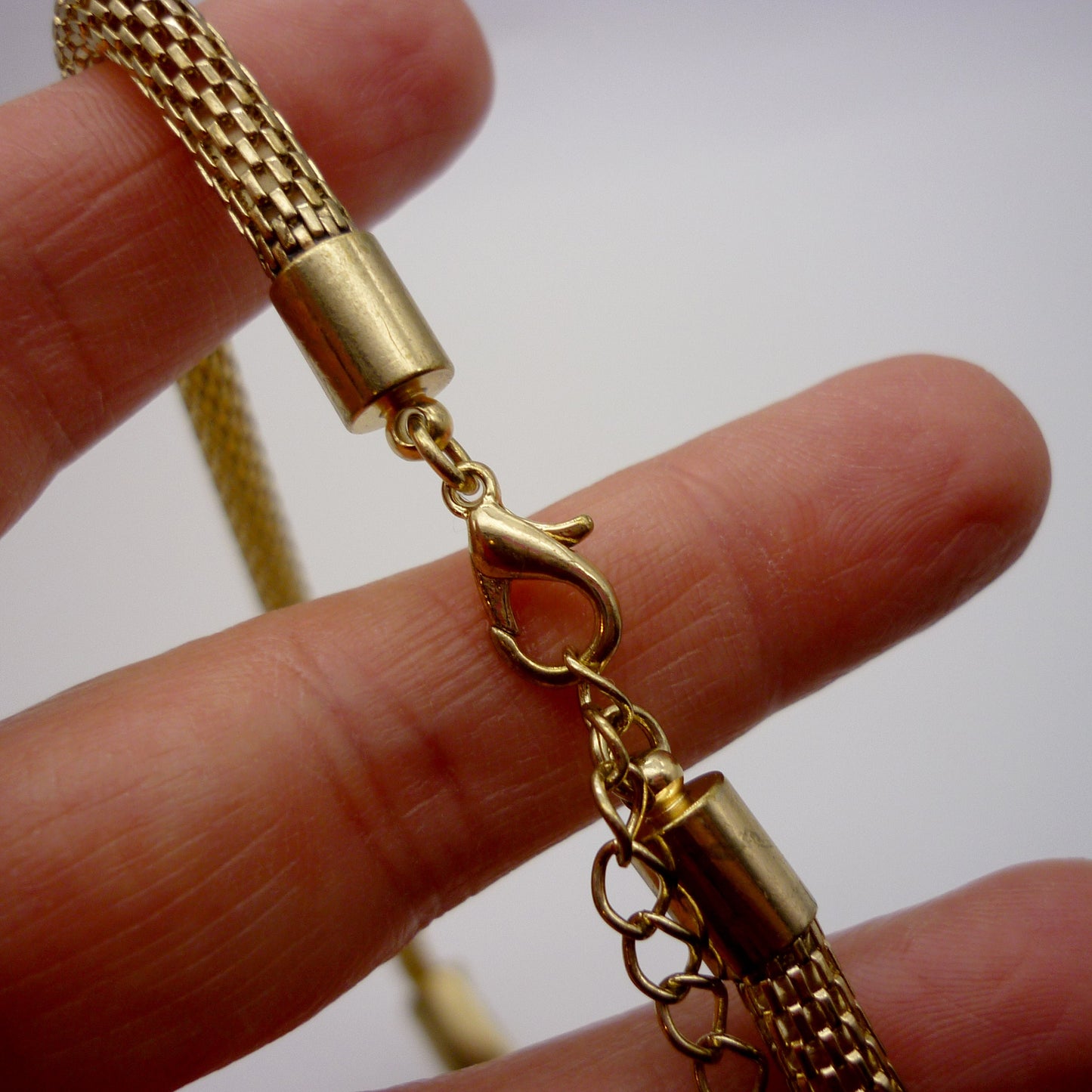 Thick Gold Plated Round Mesh Chain Necklace with Large Statement Horizontal Sliding Pendant