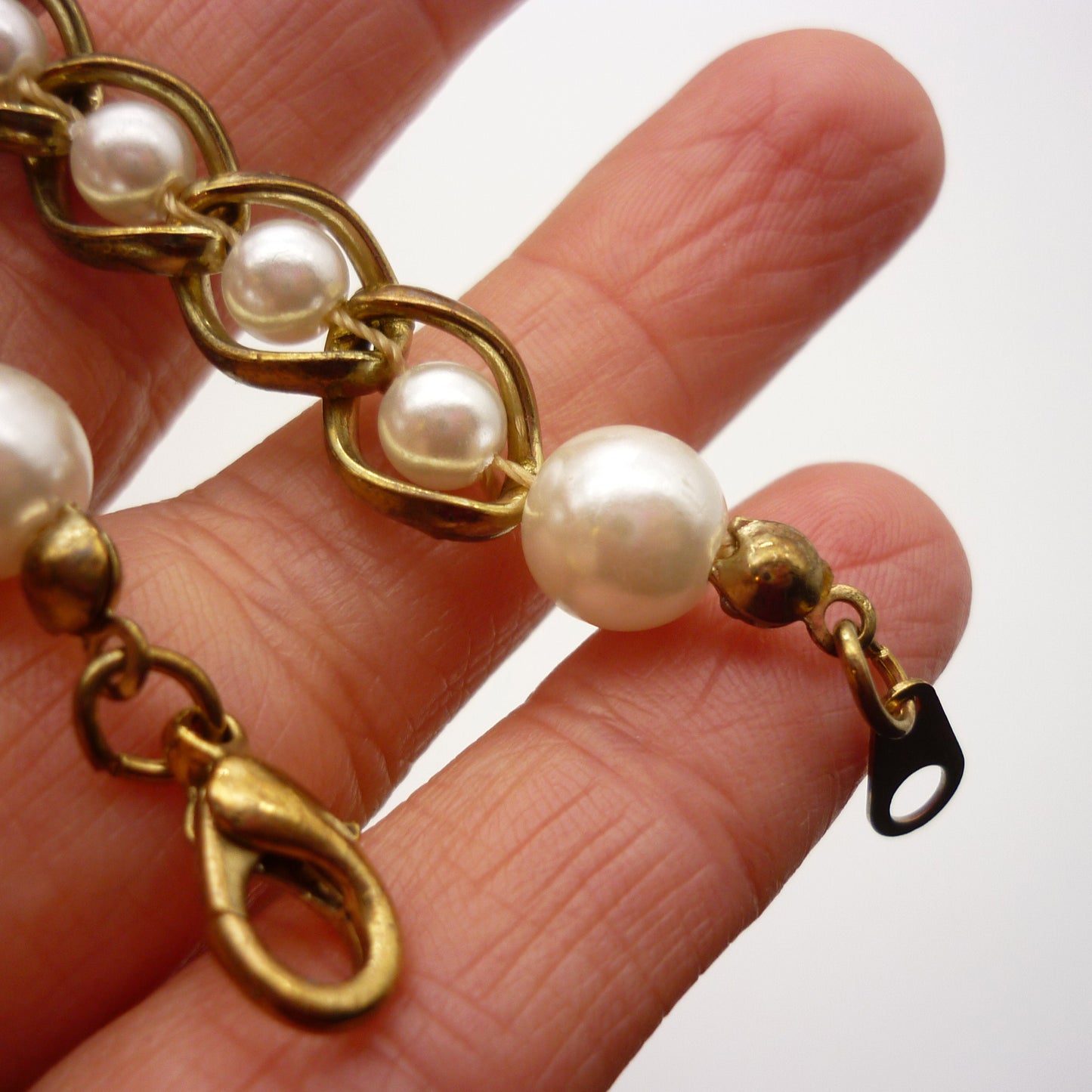 Vintage Gold Tone Chain and Simulated Pearl Choker, Captured Pearl Necklace