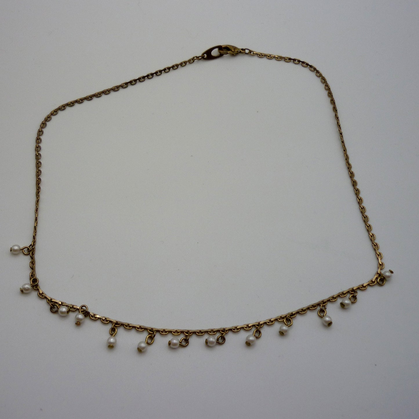 Vintage Gold Tone Chain Hung With Faux Seed Pearls