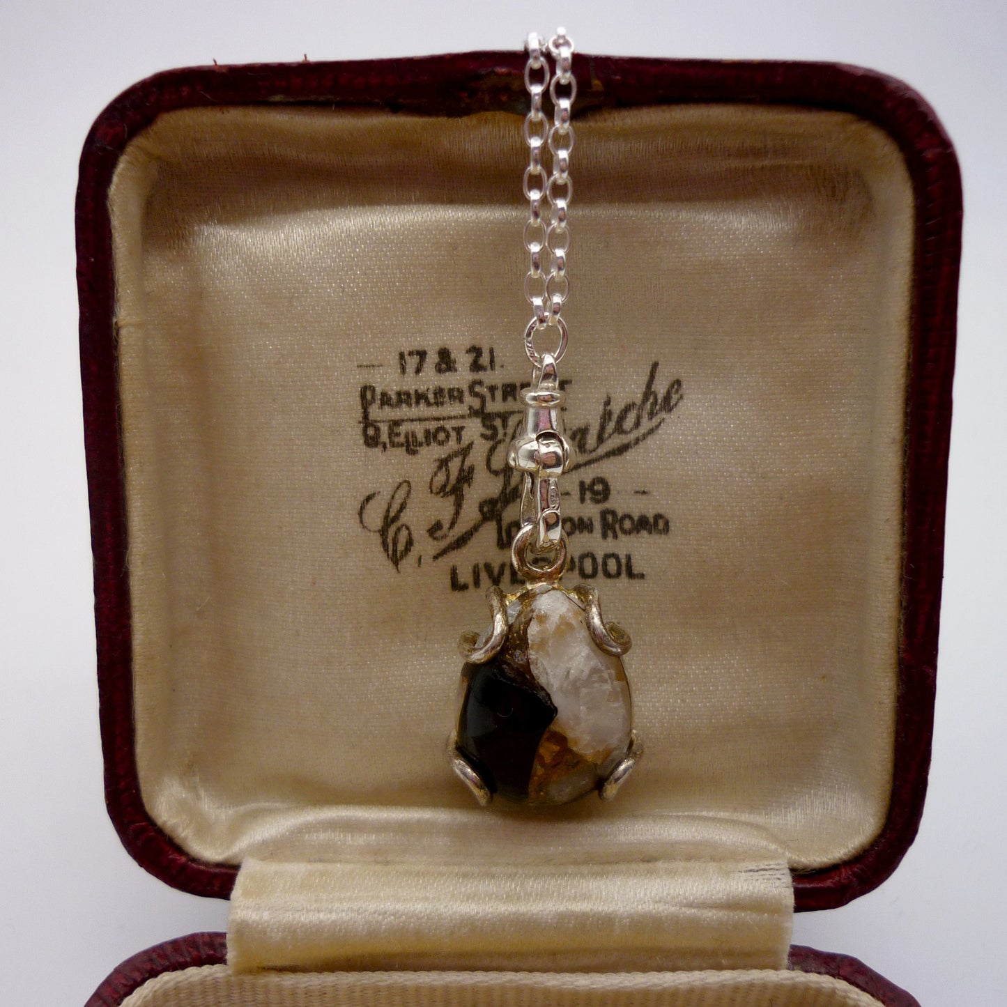 Septarian Cabochon Pendant on a Long Silver Belcher Chain with Small Albert Clasp