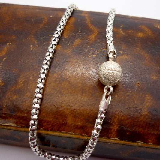 Vintage 925 Silver Popcorn Chain Bracelet with Magnetic Clasp