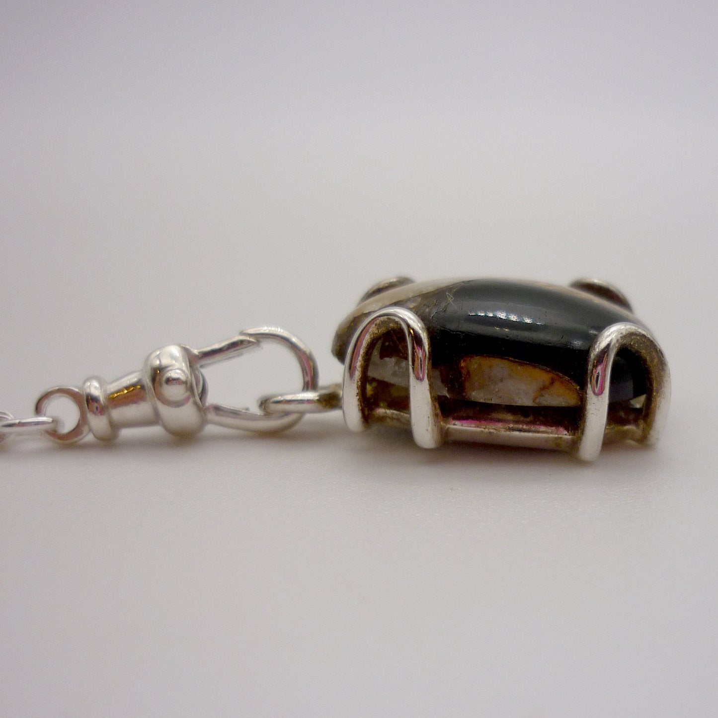 Septarian Cabochon Pendant on a Long Silver Belcher Chain with Small Albert Clasp