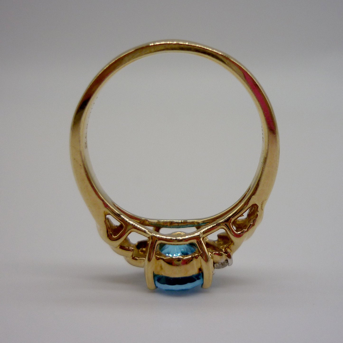 Vintage Blue Topaz 10k Yellow Gold Ring with Diamond Accents, Size 5.5