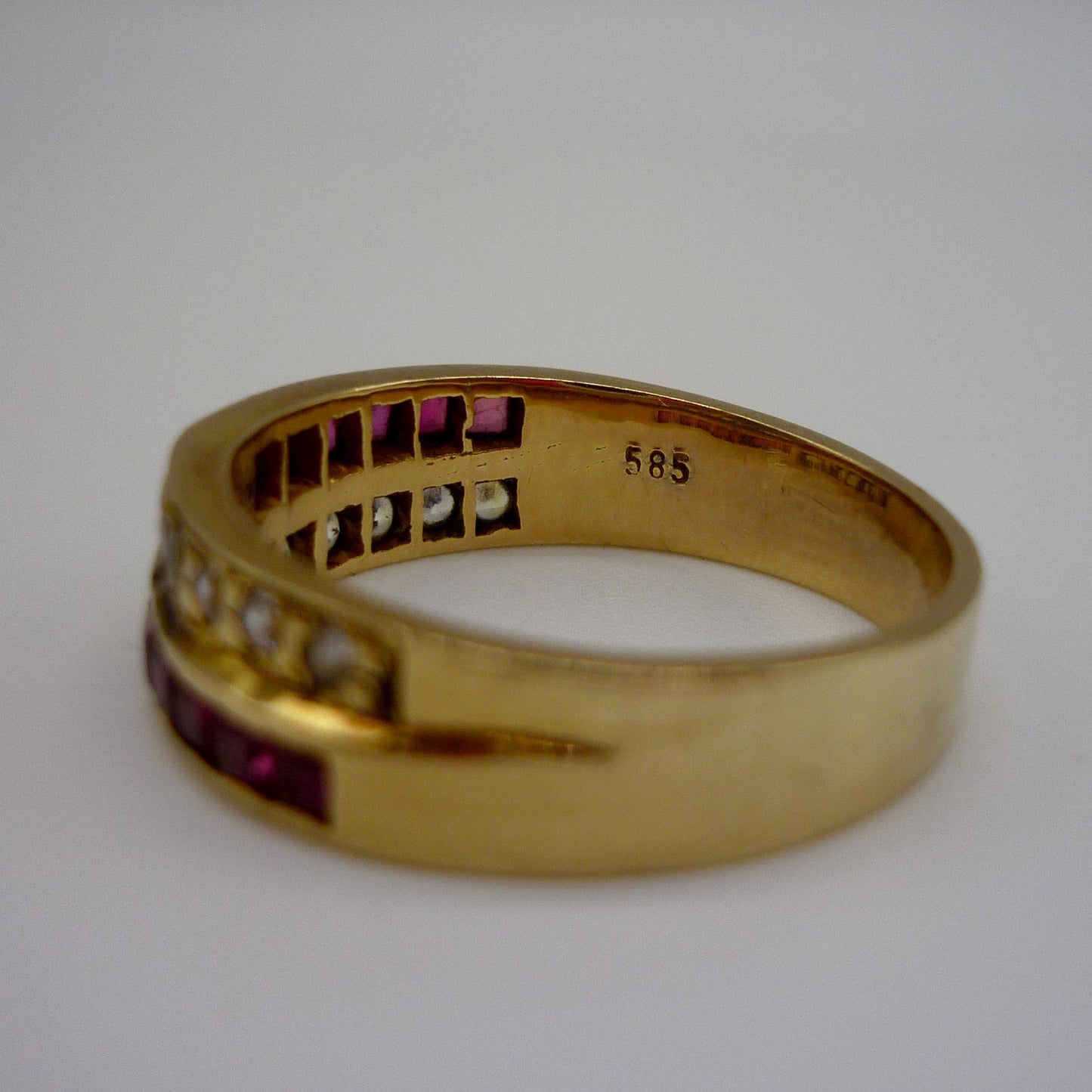 Vintage 14k Yellow Gold Ruby & Diamond Half Eternity Band - Size 7