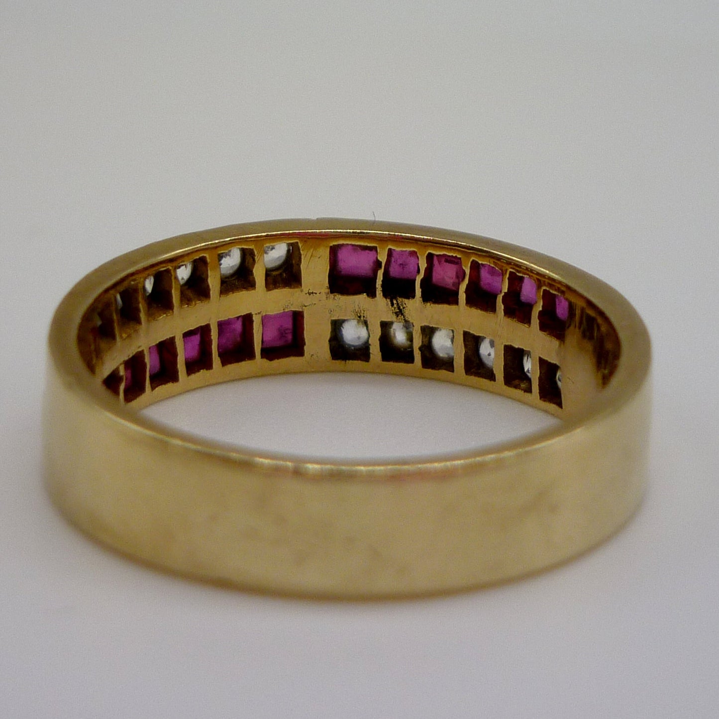 Vintage 14k Yellow Gold Ruby & Diamond Half Eternity Band - Size 7