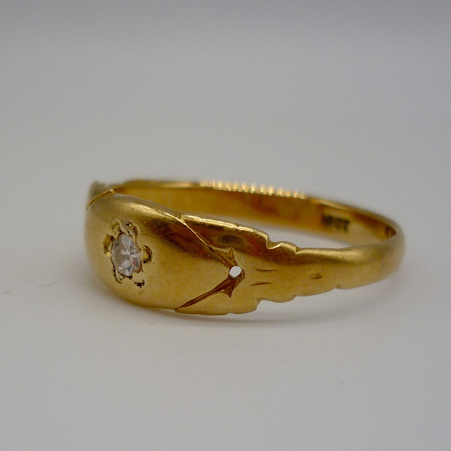 Antique 18k Gold Gypsy Ring with Star Set Diamond, Size 7.75 Unisex Gold Band