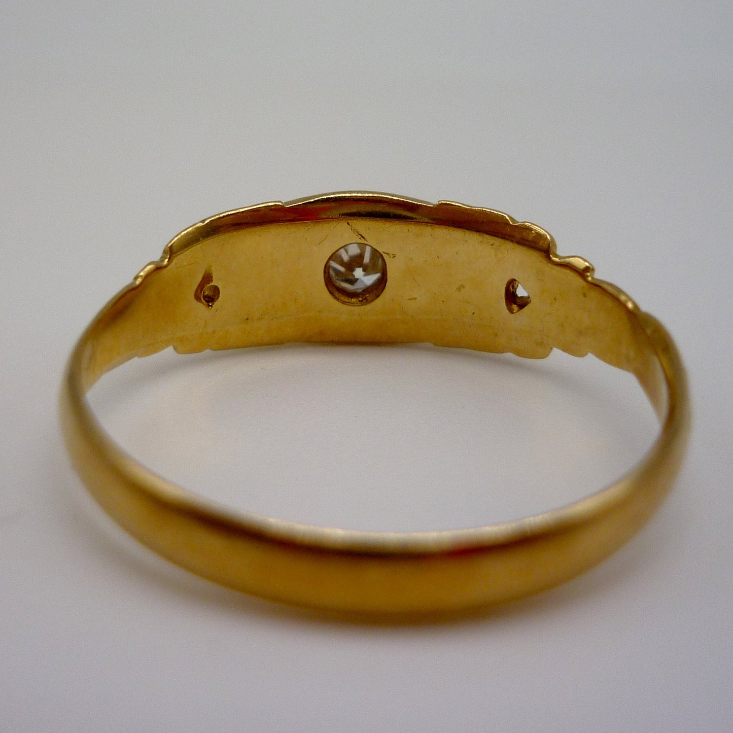 Antique 18k Gold Gypsy Ring with Star Set Diamond, Size 7.75 Unisex Gold Band