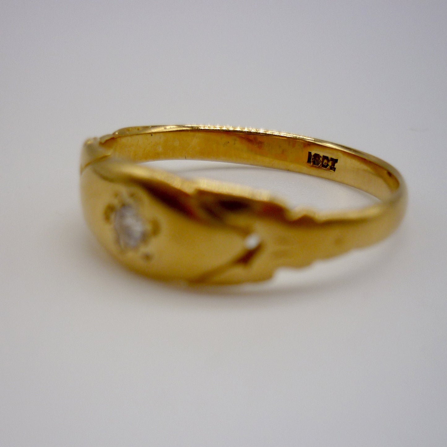 Antique 18k Gold Gypsy Ring with Star Set Diamond, Size 7.75 Unisex Gold Band