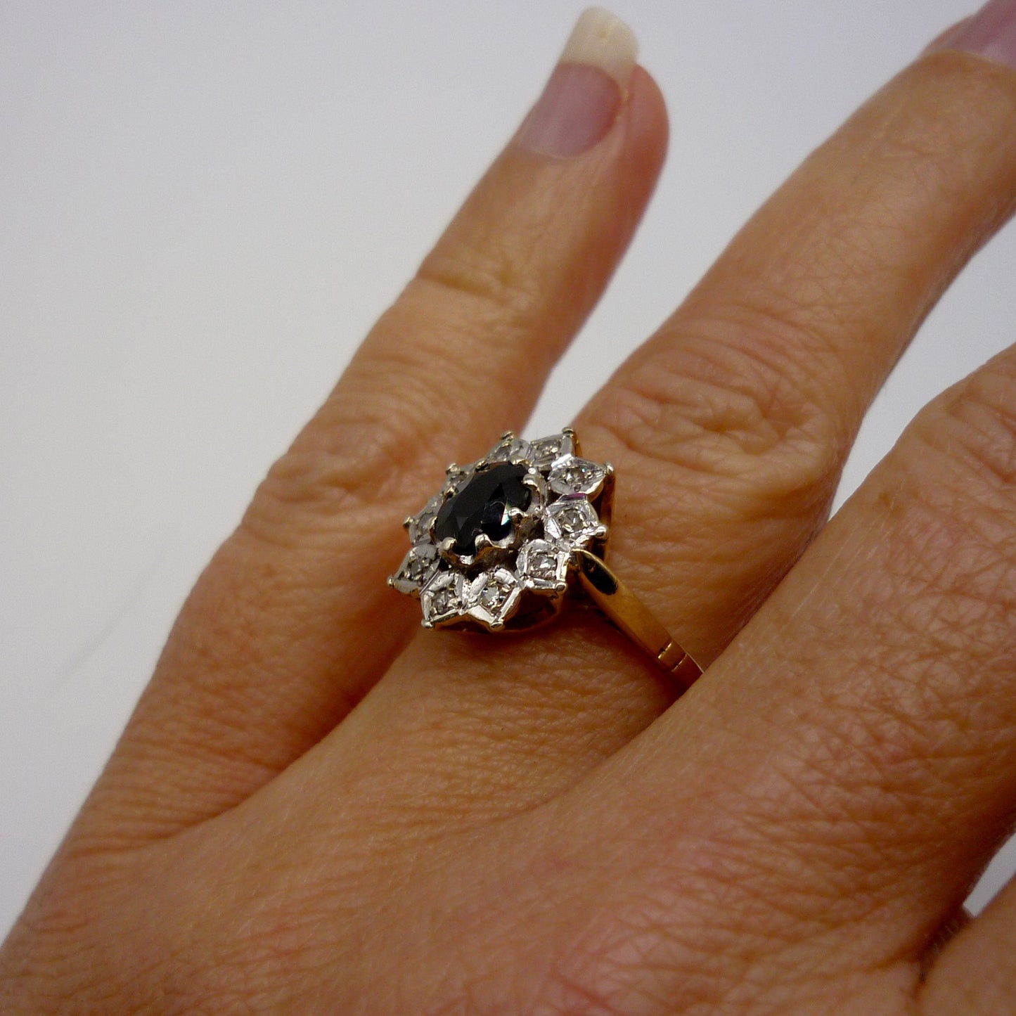 Vintage Sapphire & Diamond Cluster Ring Size 6.5