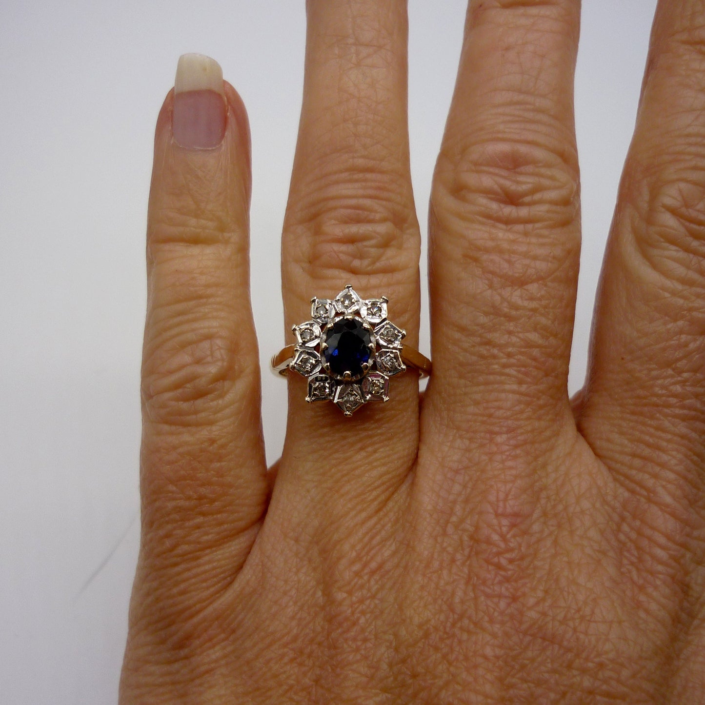 Vintage Sapphire & Diamond Cluster Ring Size 6.5