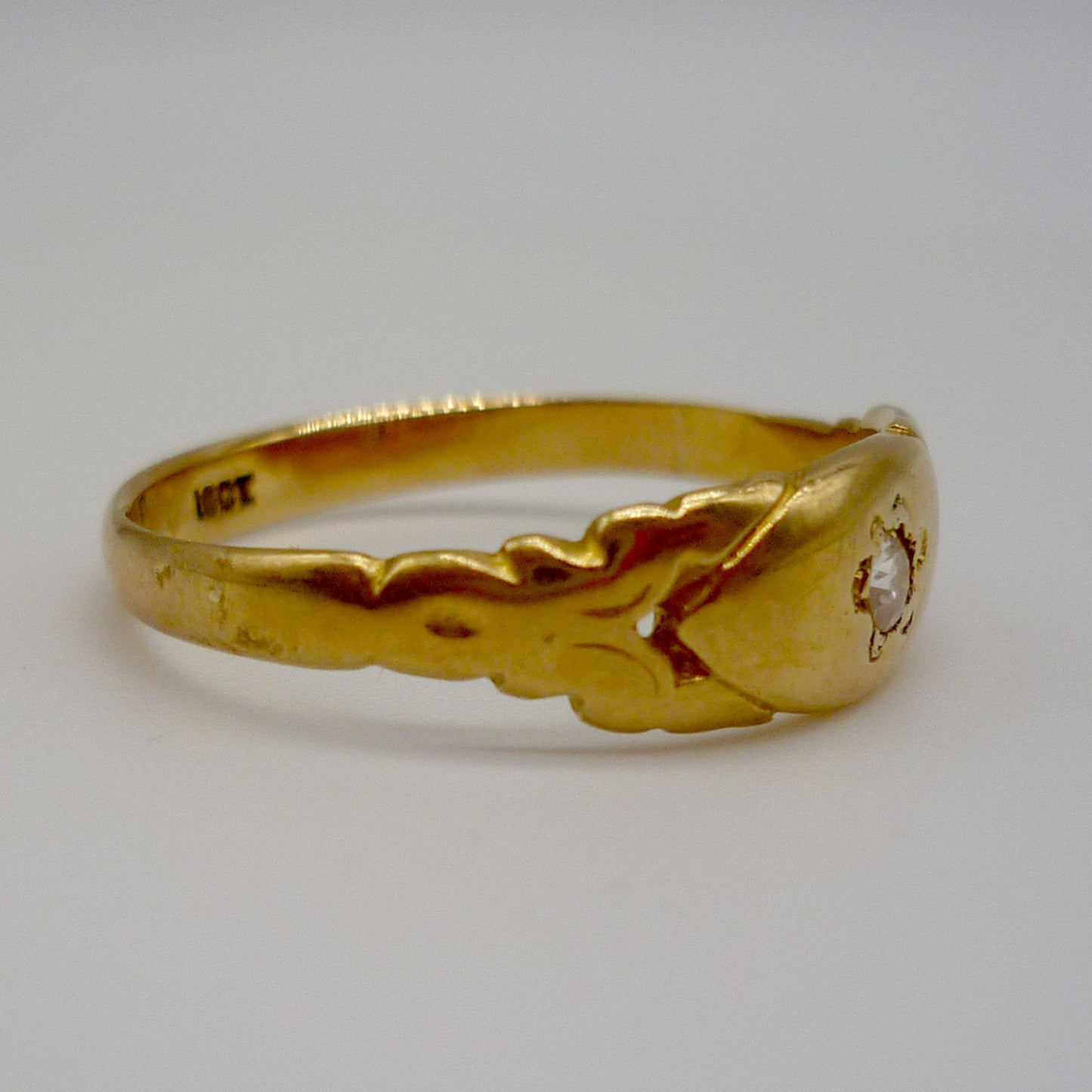 Antique 18k Gold Gypsy Ring with Star Set Diamond, Size 7.75 Unisex Gold Band