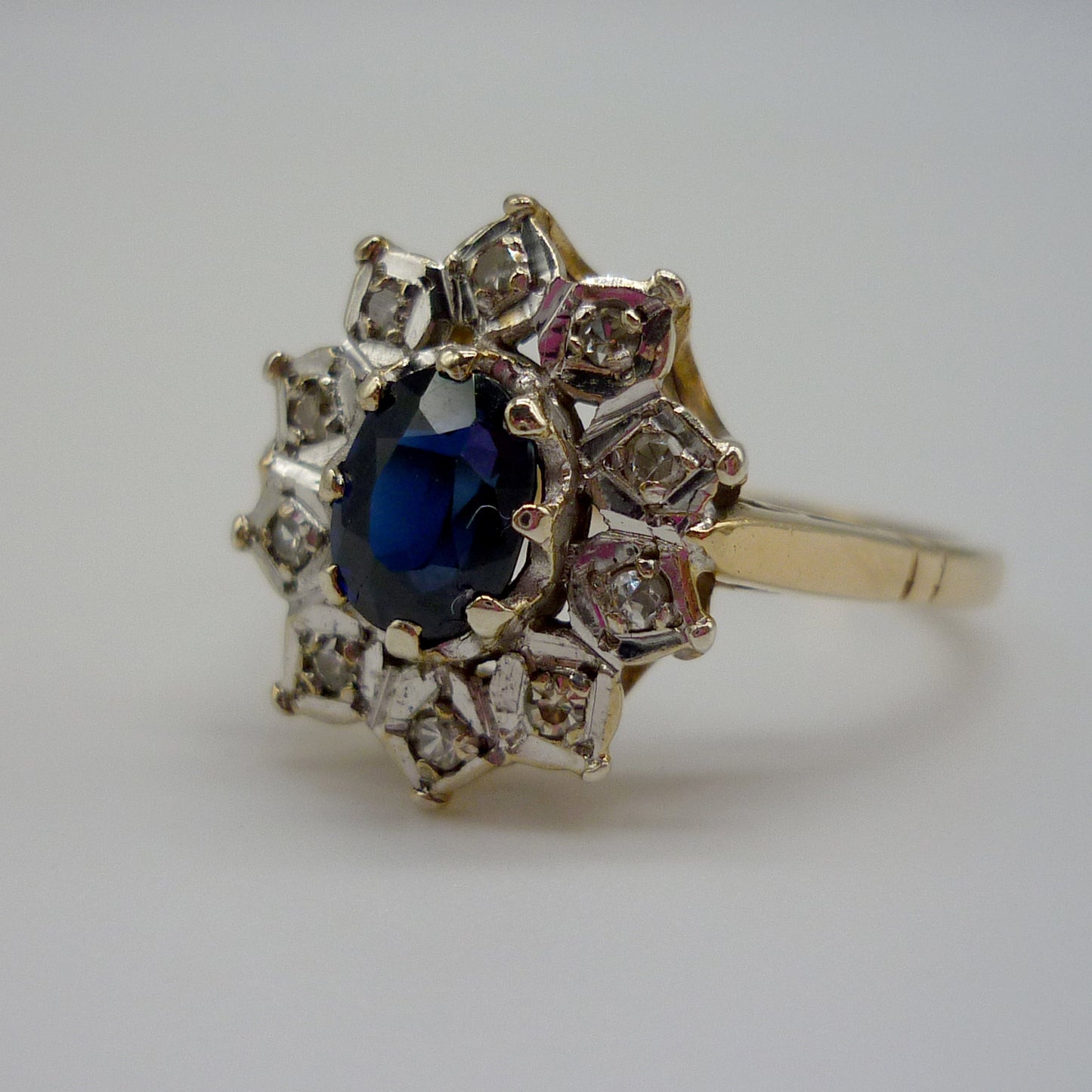 Vintage Sapphire & Diamond Cluster Ring Size 6.5