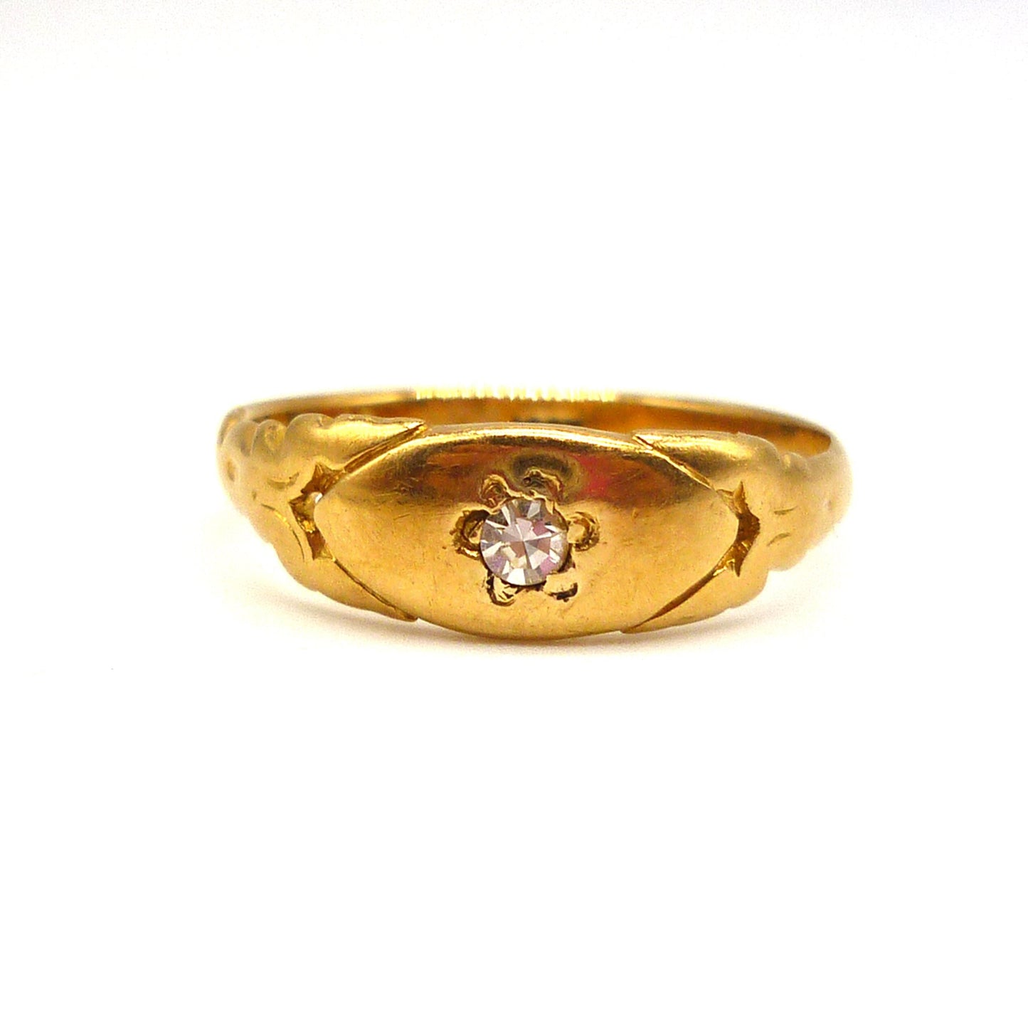 Antique 18k Gold Gypsy Ring with Star Set Diamond, Size 7.75 Unisex Gold Band