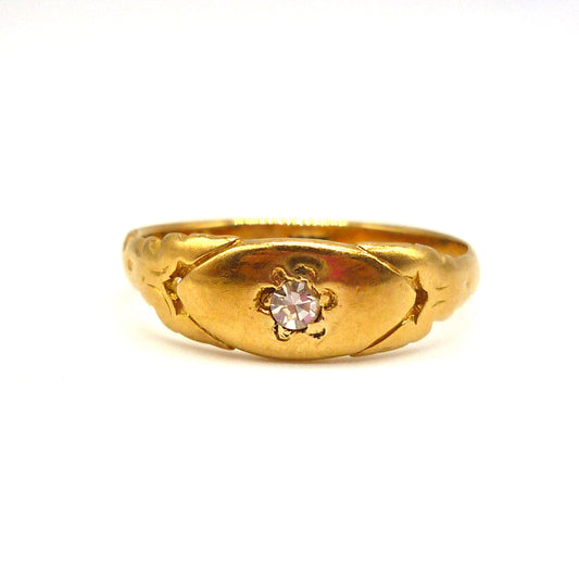 Antique 18k Gold Gypsy Ring with Star Set Diamond, Size 7.75 Unisex Gold Band