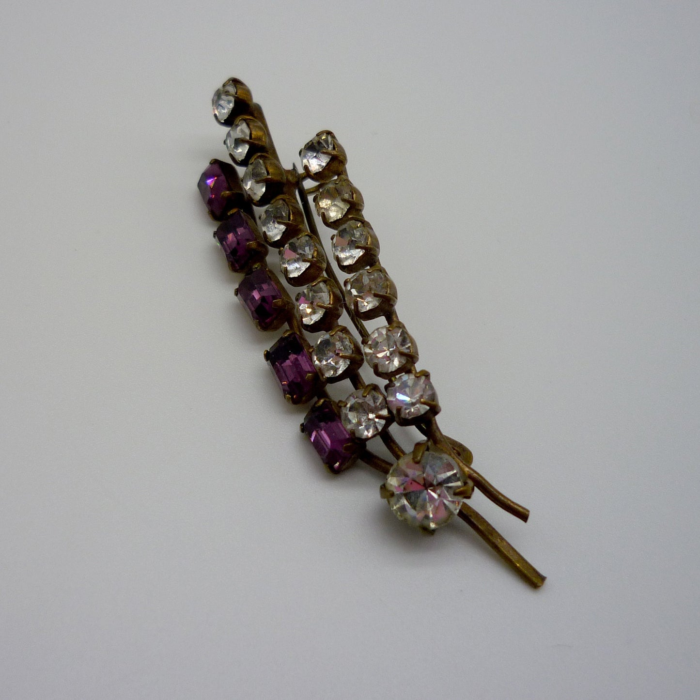 Vintage Diamante Brooch, Rhinestone and Gilt Flower Pin