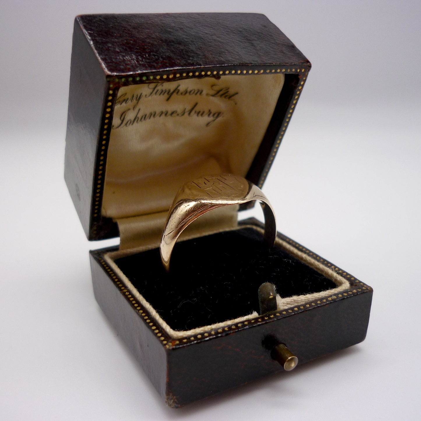 Antique Signet Ring Size 10.75, Hand Engraved Yellow Gold Monogram, Old Initial Shield Ring