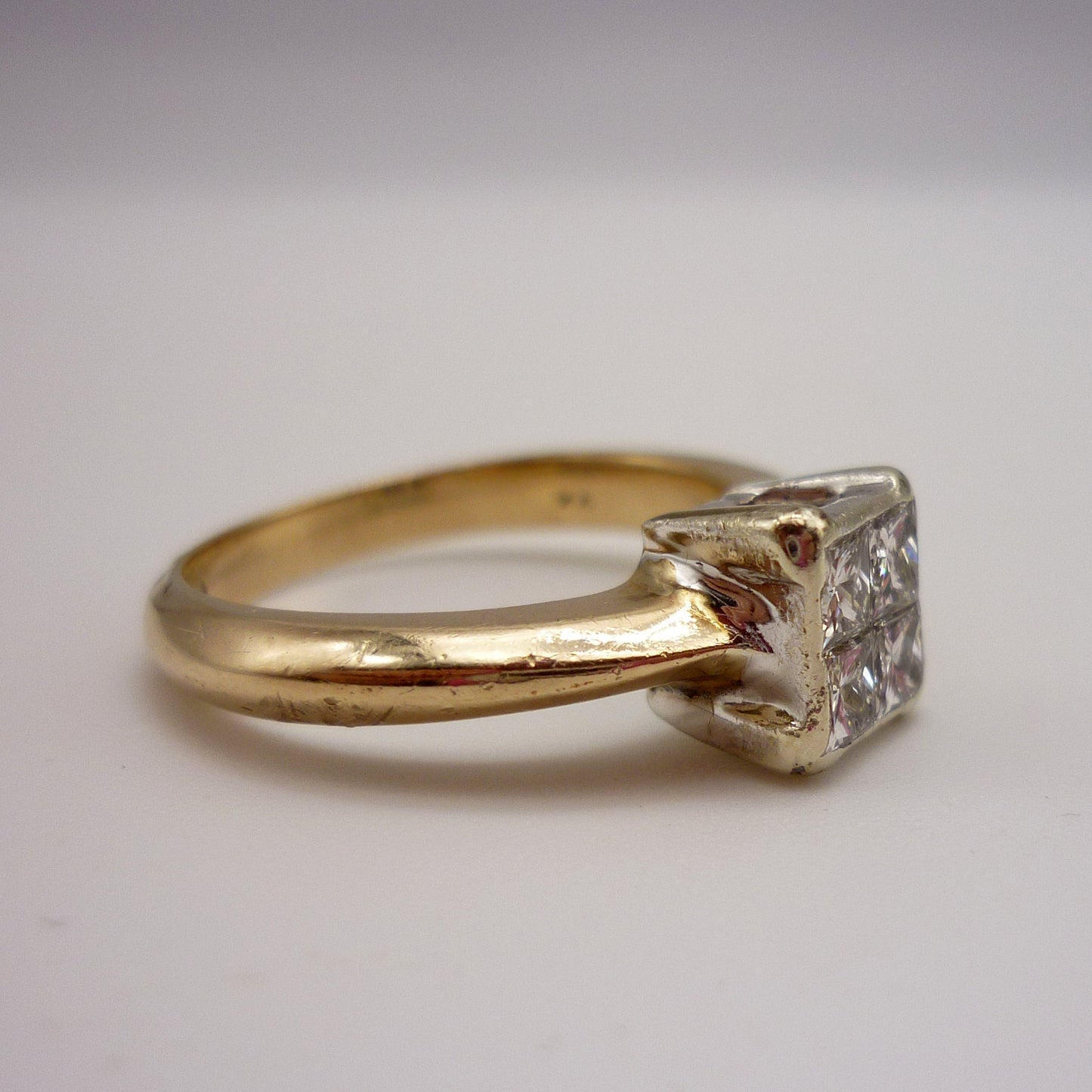 Vintage Princess Cut Diamond Ring: 9ct Gold Band, Size 5.75