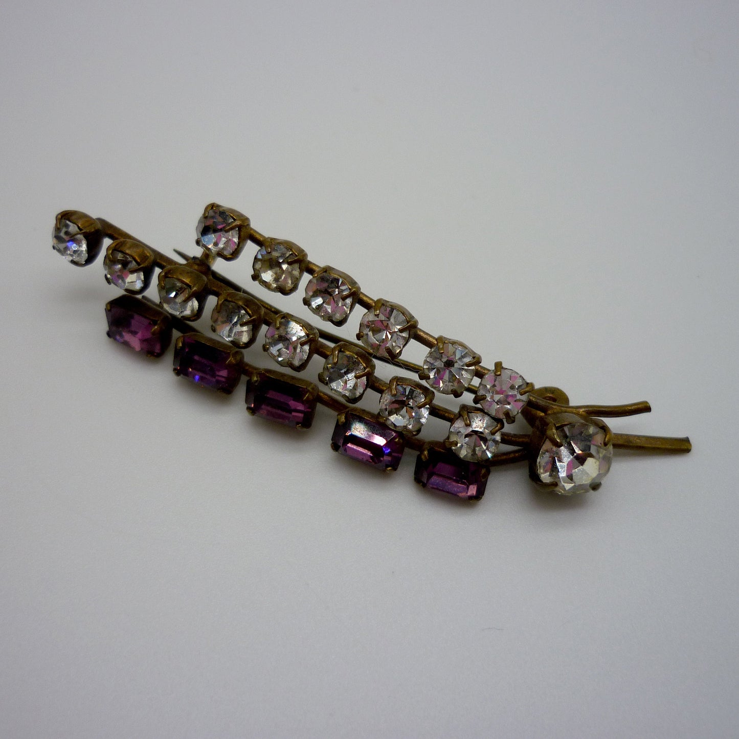 Vintage Diamante Brooch, Rhinestone and Gilt Flower Pin