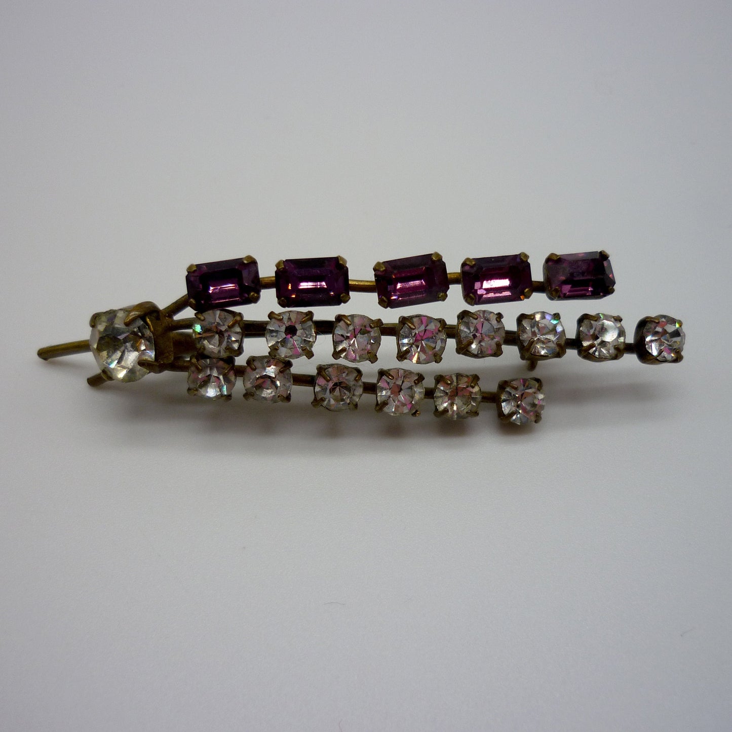 Vintage Diamante Brooch, Rhinestone and Gilt Flower Pin