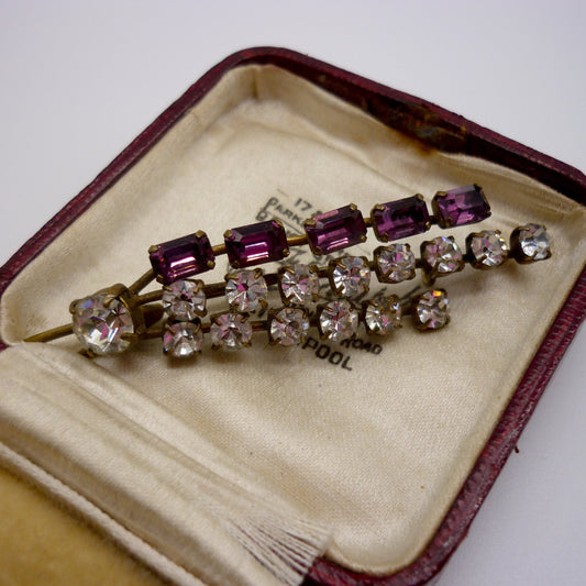 Vintage Diamante Brooch, Rhinestone and Gilt Flower Pin