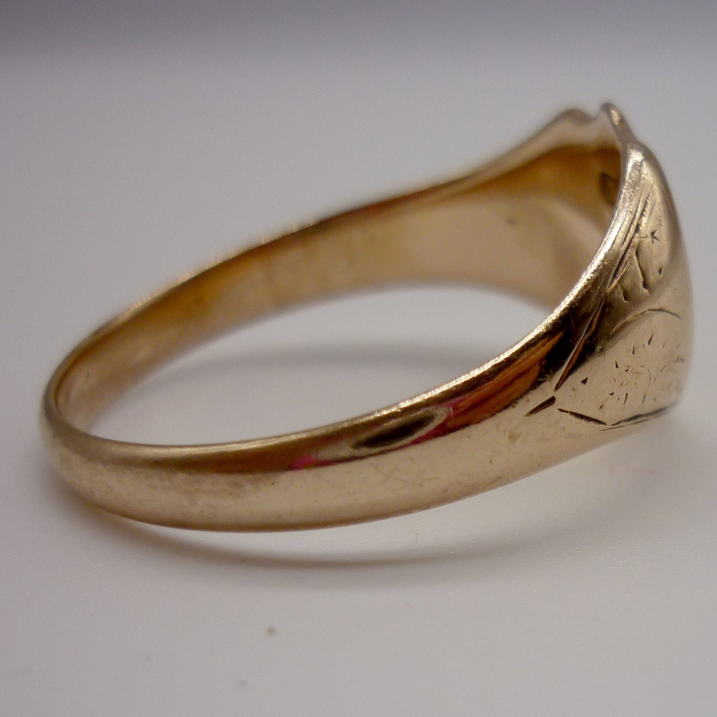 Antique Signet Ring Size 10.75, Hand Engraved Yellow Gold Monogram, Old Initial Shield Ring