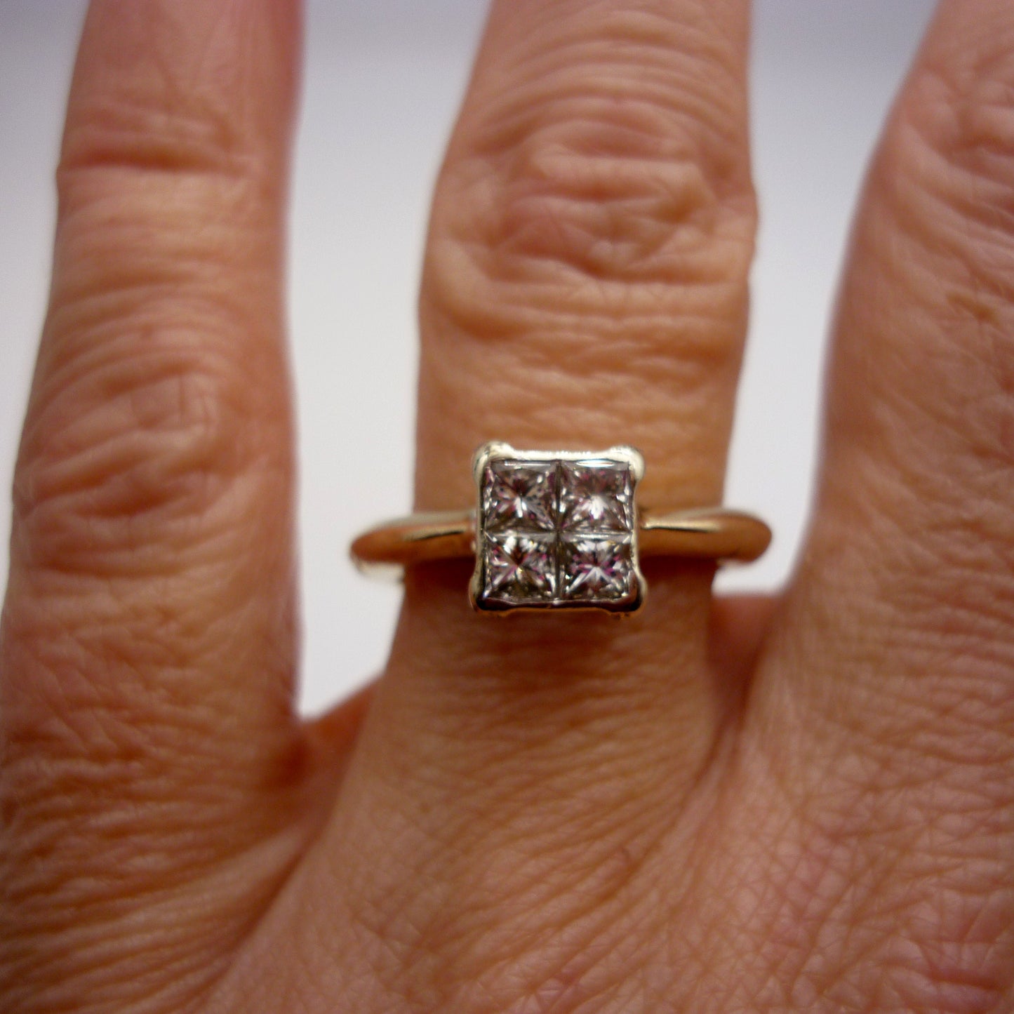 Vintage Princess Cut Diamond Ring: 9ct Gold Band, Size 5.75