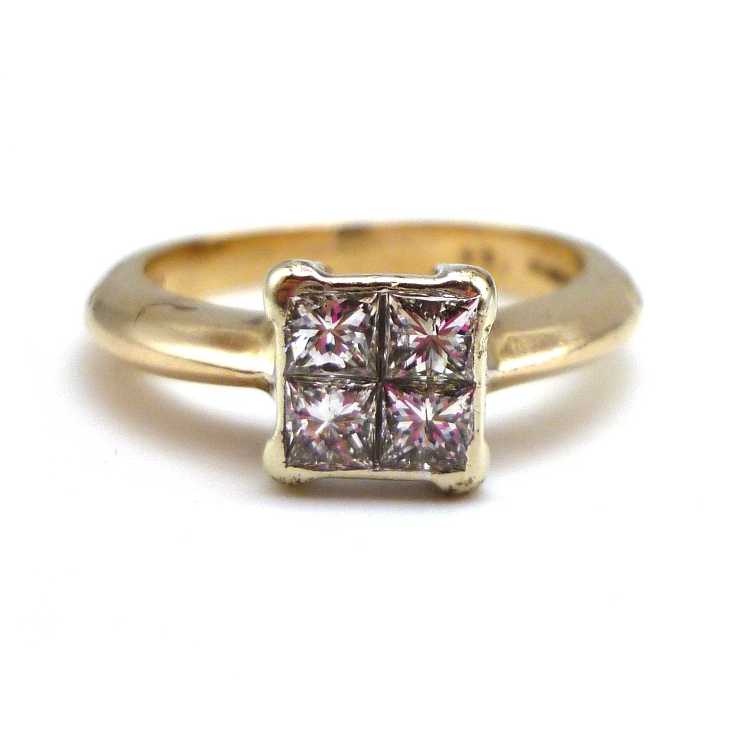 Vintage Princess Cut Diamond Ring: 9ct Gold Band, Size 5.75