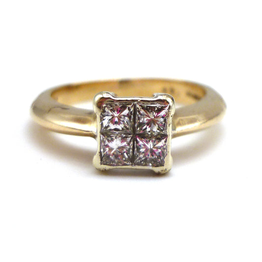 Vintage Princess Cut Diamond Ring: 9ct Gold Band, Size 5.75
