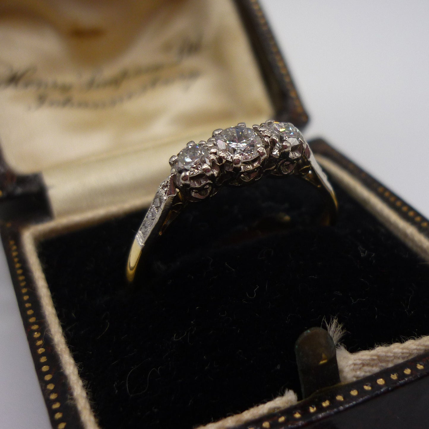 Antique Diamond Trilogy Ring, 18ct Gold & Platinum Art Deco 3 Stone Engagement Ring