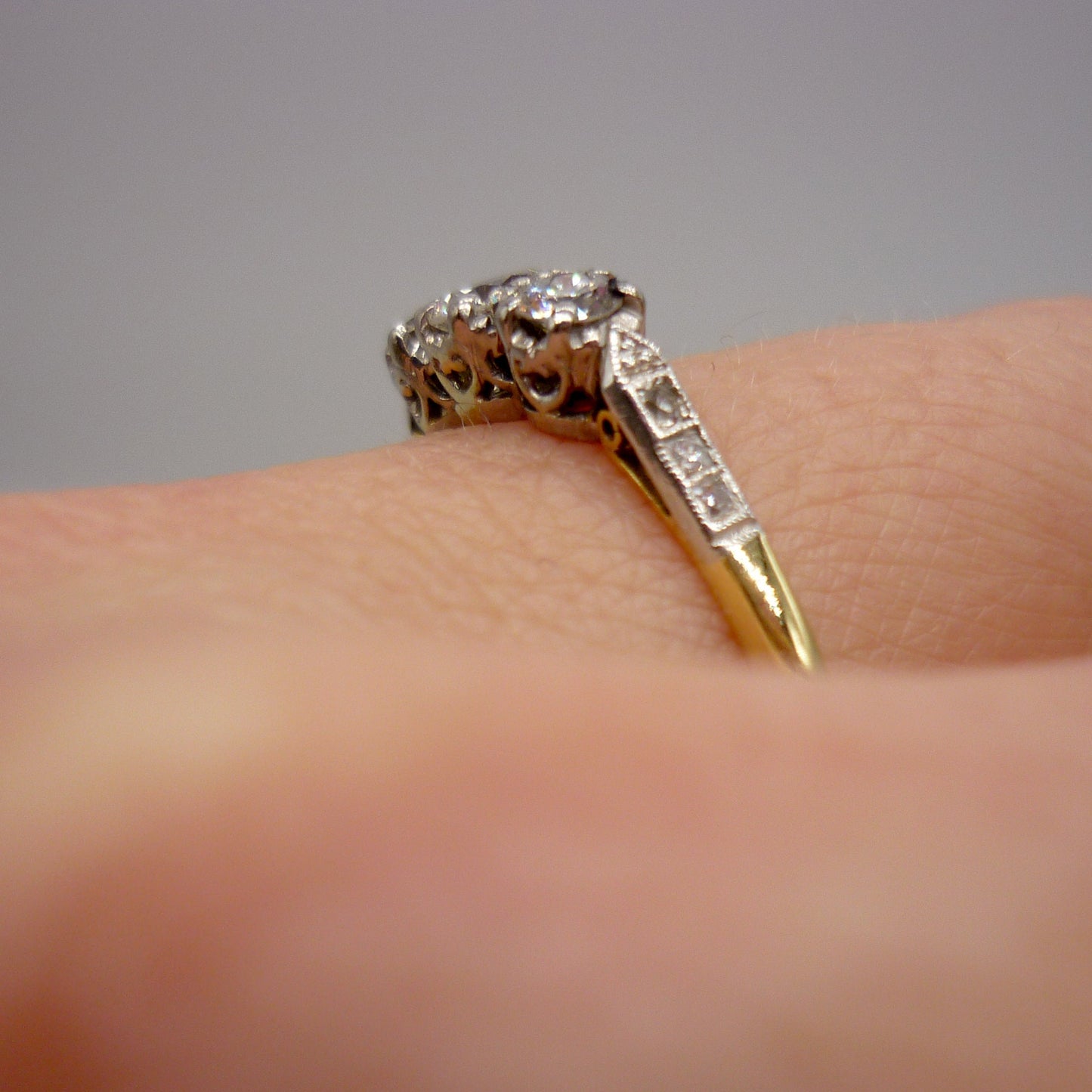 Antique Diamond Trilogy Ring, 18ct Gold & Platinum Art Deco 3 Stone Engagement Ring