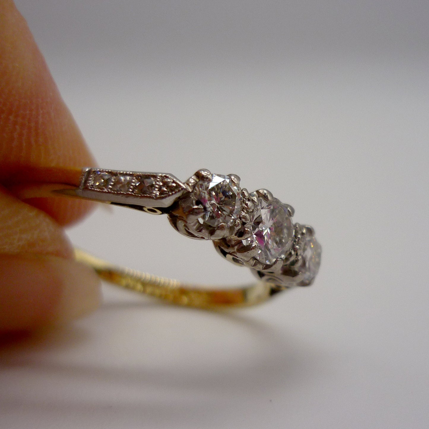 Antique Diamond Trilogy Ring, 18ct Gold & Platinum Art Deco 3 Stone Engagement Ring