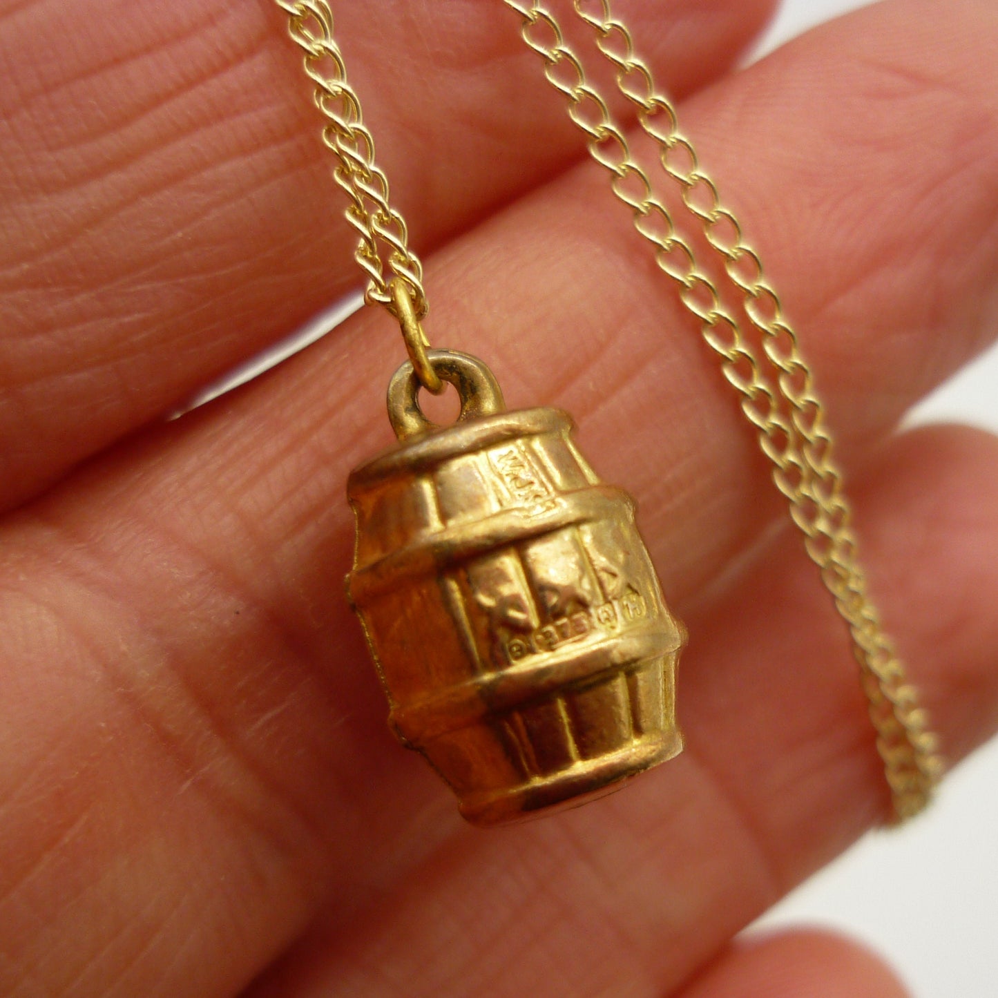 Vintage Yellow Gold XXX Beer Barrel Charm on 9ct Curb Chain
