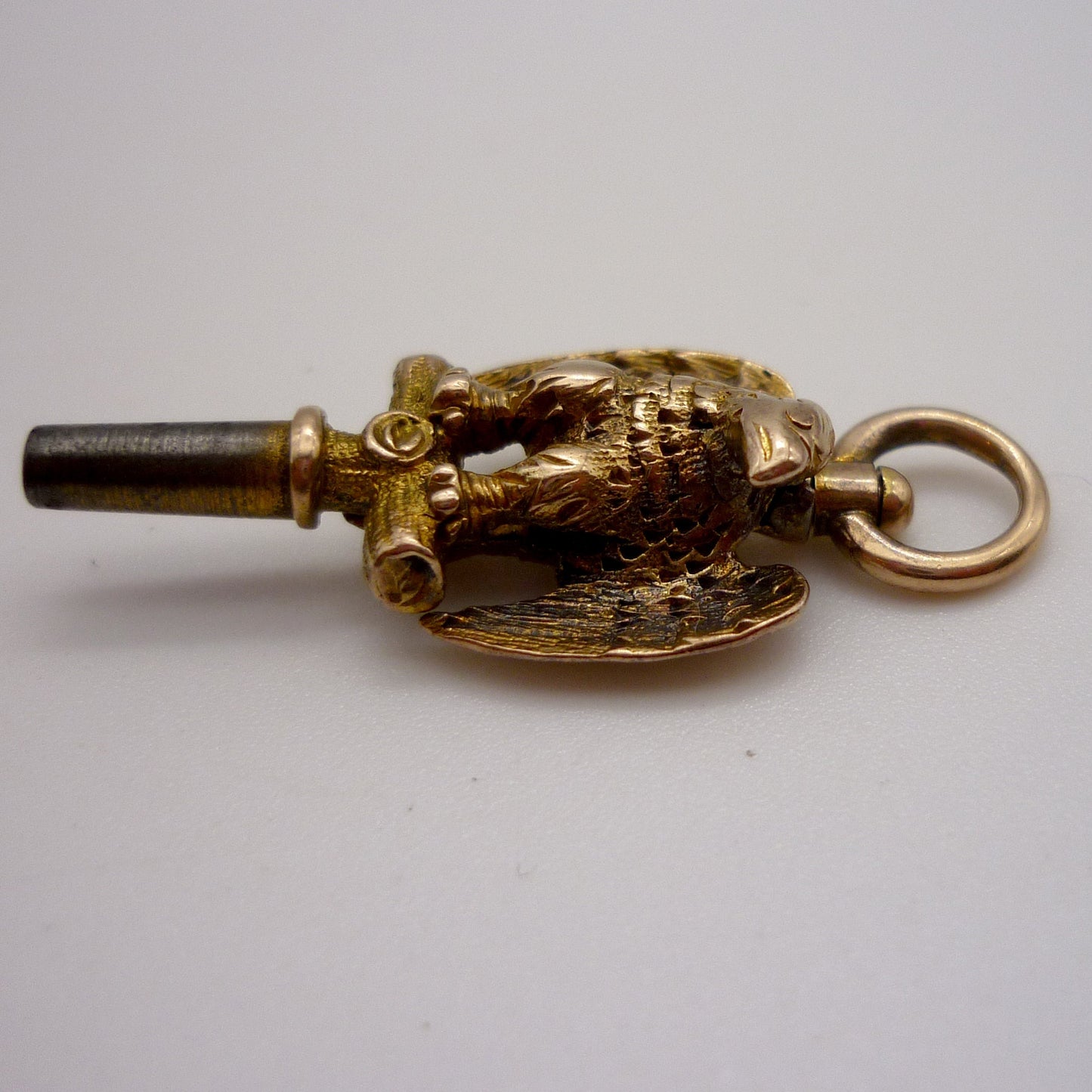Antique Gold Pocket Watch Key, Victorian Fob for Chain, Solid Gold Eagle Pendant
