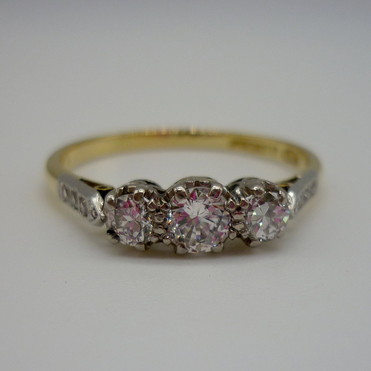 Antique Diamond Trilogy Ring, 18ct Gold & Platinum Art Deco 3 Stone Engagement Ring