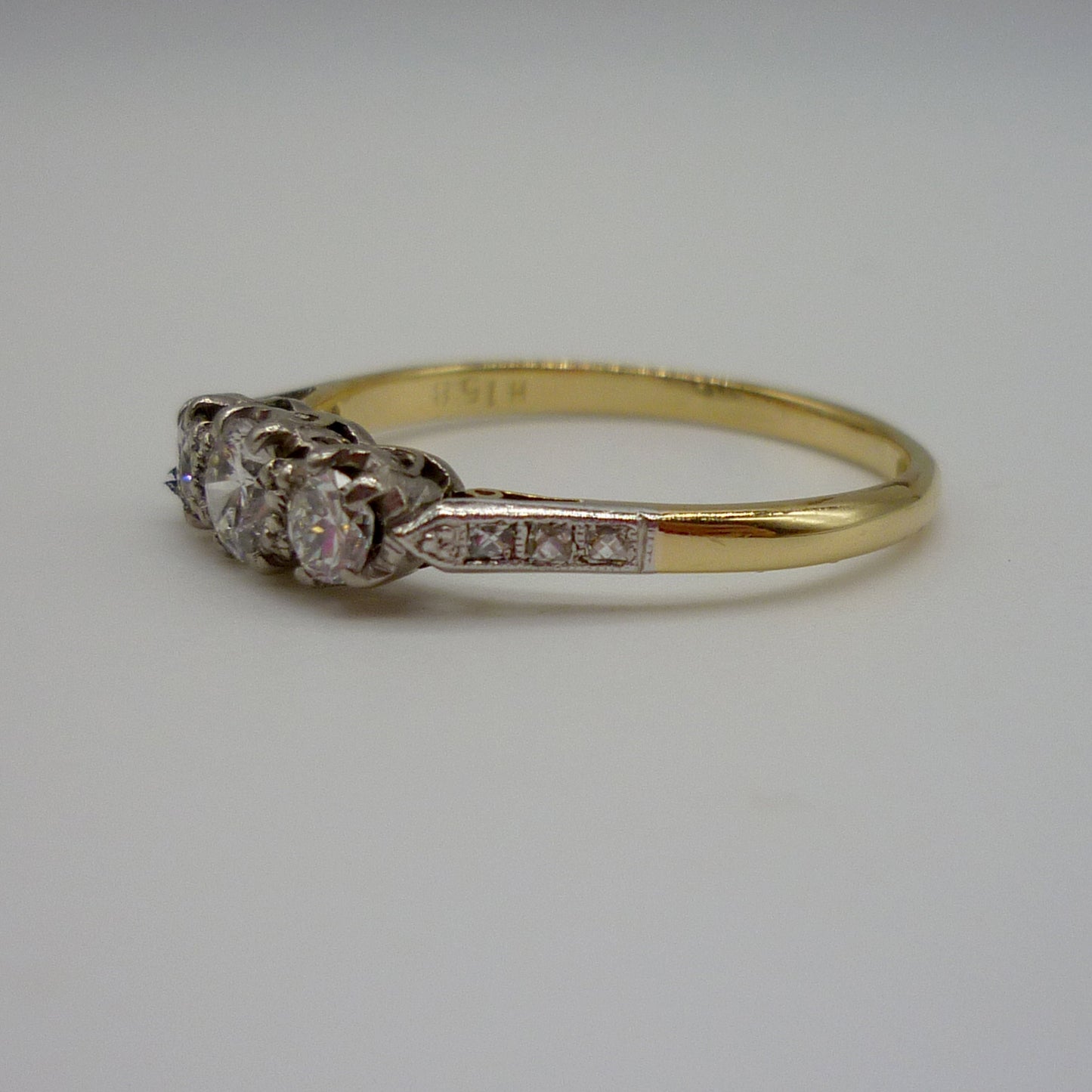 Antique Diamond Trilogy Ring, 18ct Gold & Platinum Art Deco 3 Stone Engagement Ring