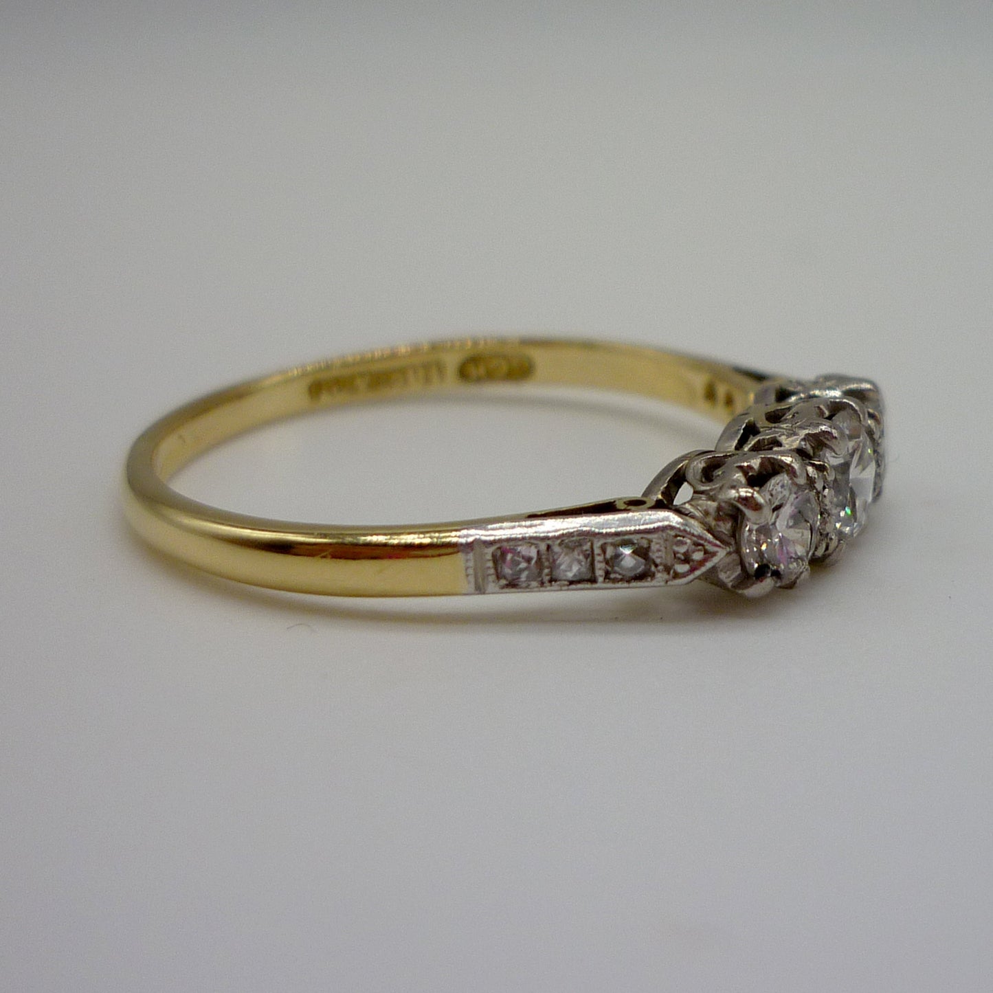 Antique Diamond Trilogy Ring, 18ct Gold & Platinum Art Deco 3 Stone Engagement Ring