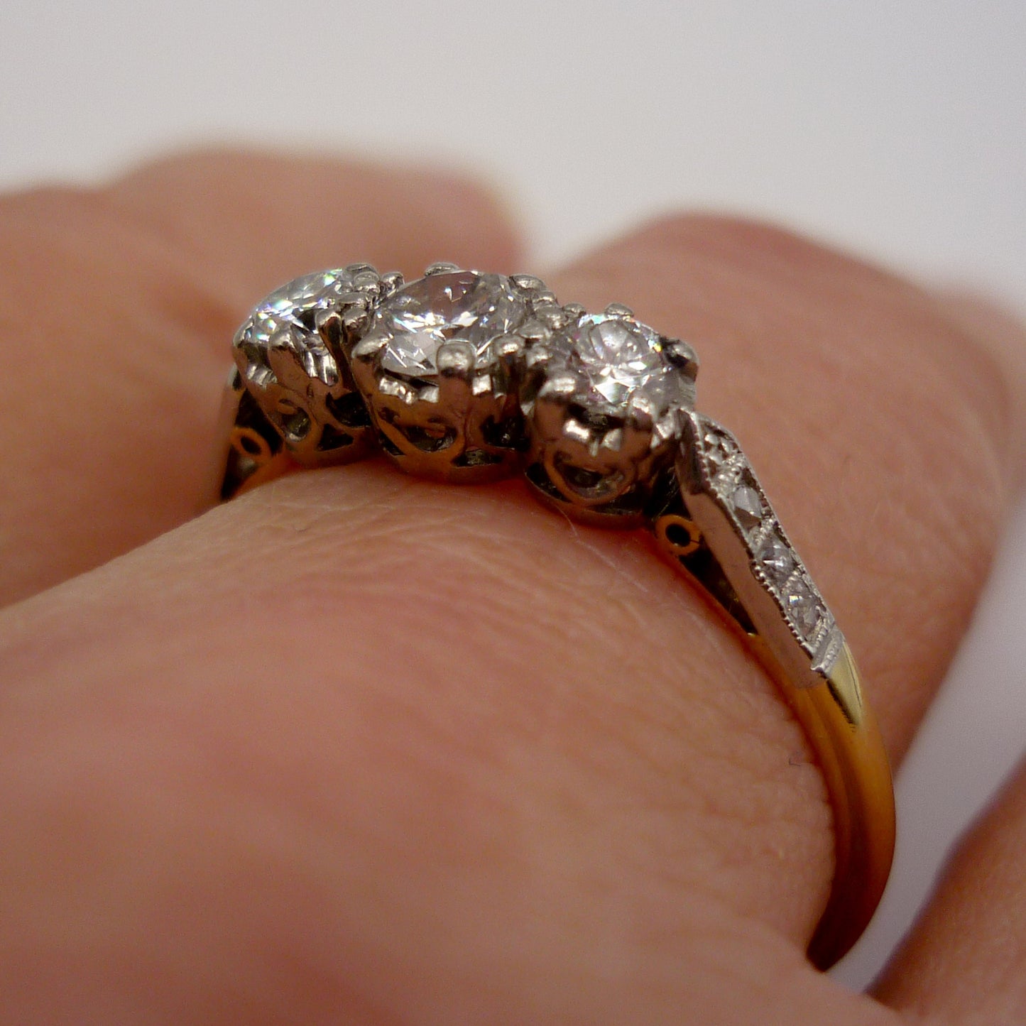 Antique Diamond Trilogy Ring, 18ct Gold & Platinum Art Deco 3 Stone Engagement Ring