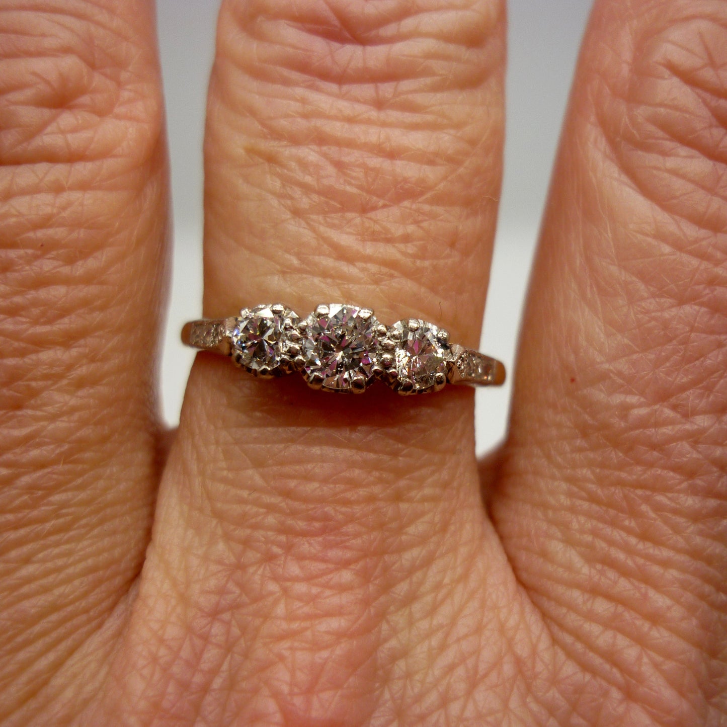 Antique Diamond Trilogy Ring, 18ct Gold & Platinum Art Deco 3 Stone Engagement Ring