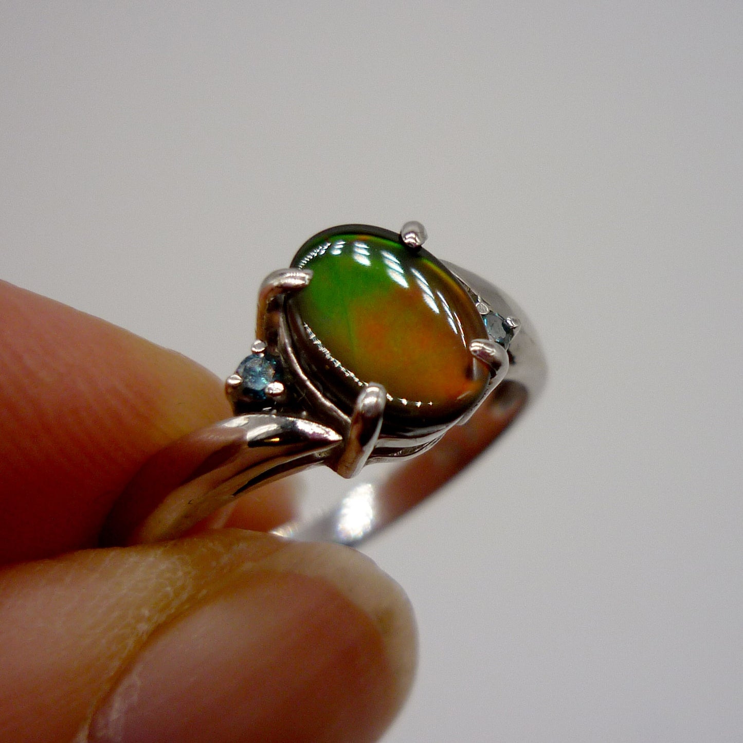 Vintage 14k White Gold Opal Triplet Ring Size 6.75