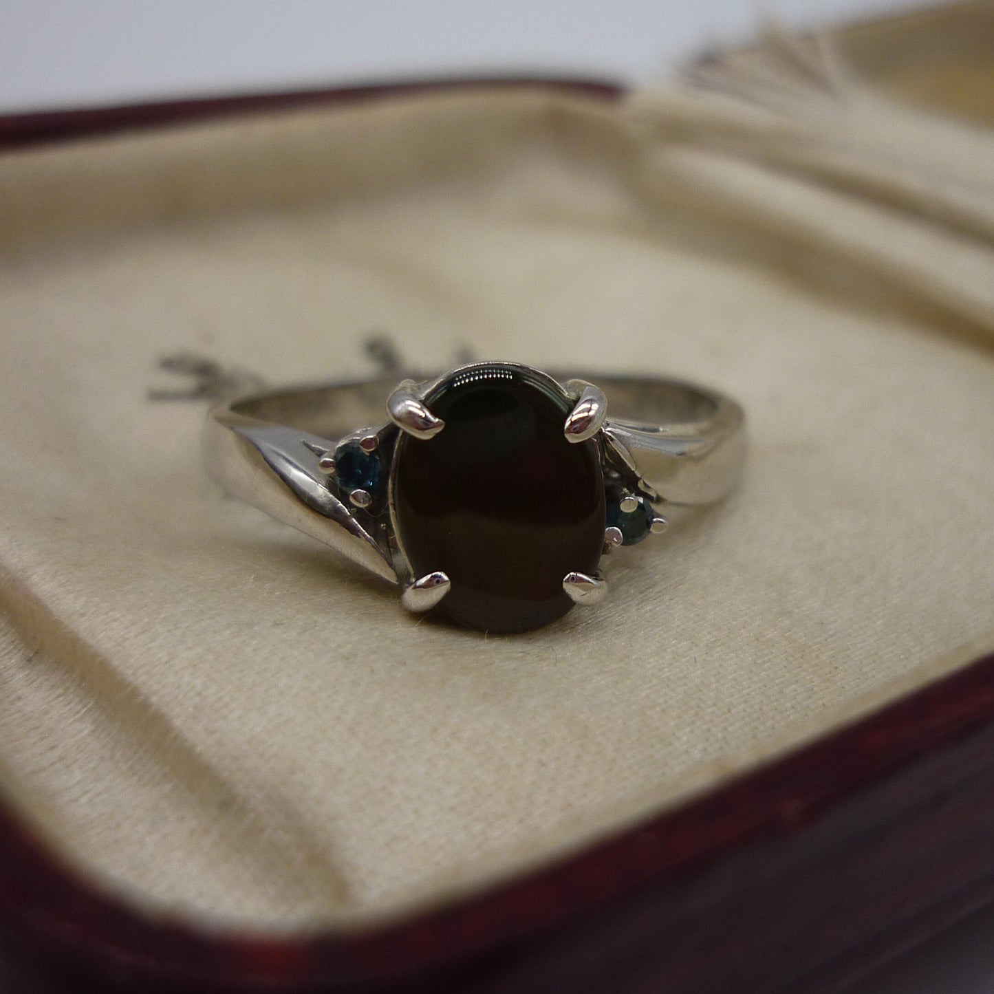 Vintage 14k White Gold Opal Triplet Ring Size 6.75