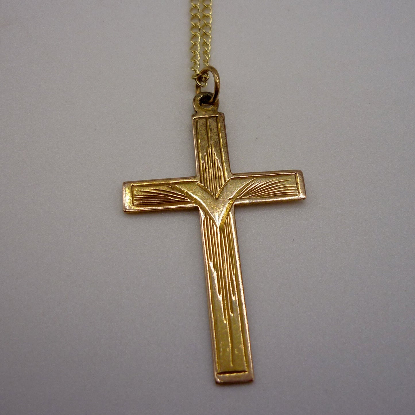 Vintage Gold Engraved Crucifix on Chain