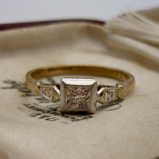 Art Deco Gold &  Platinum Diamond Ring Size 7