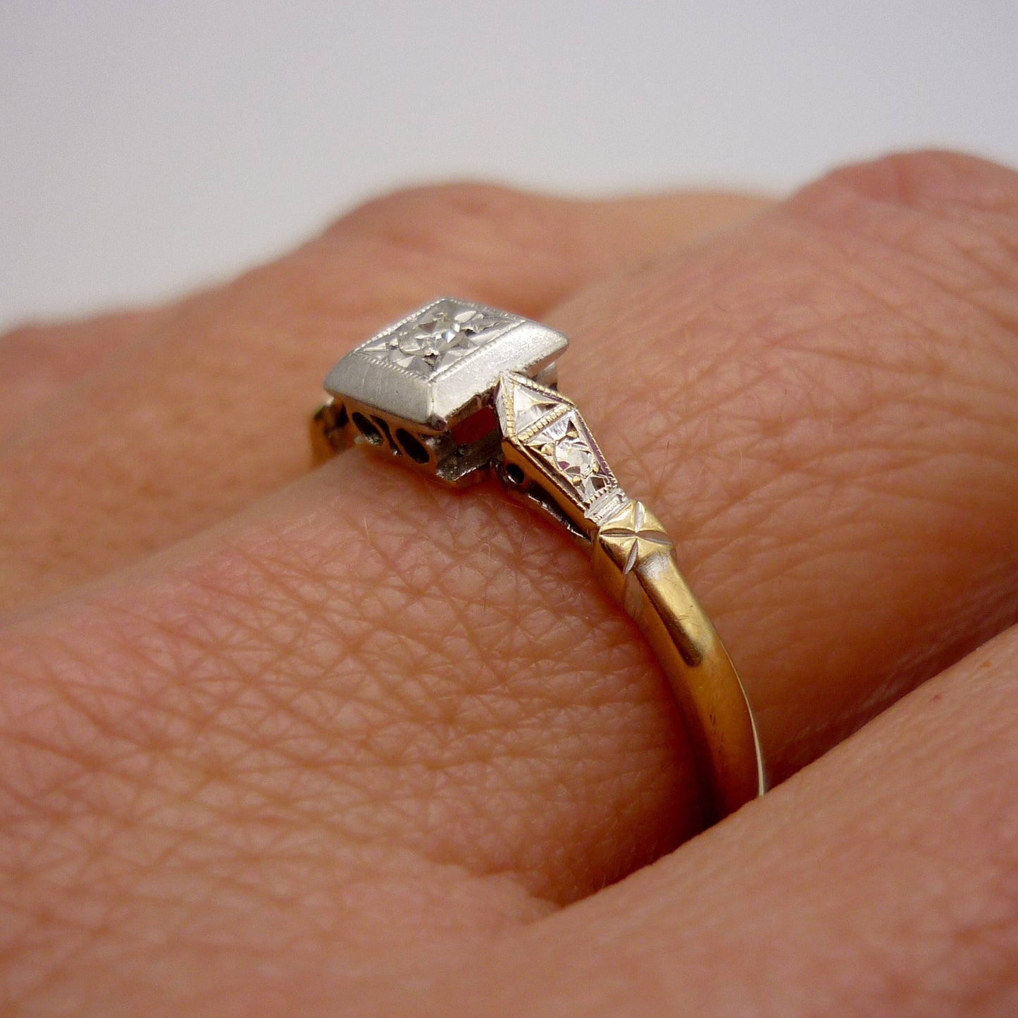 Art Deco Gold &  Platinum Diamond Ring Size 7