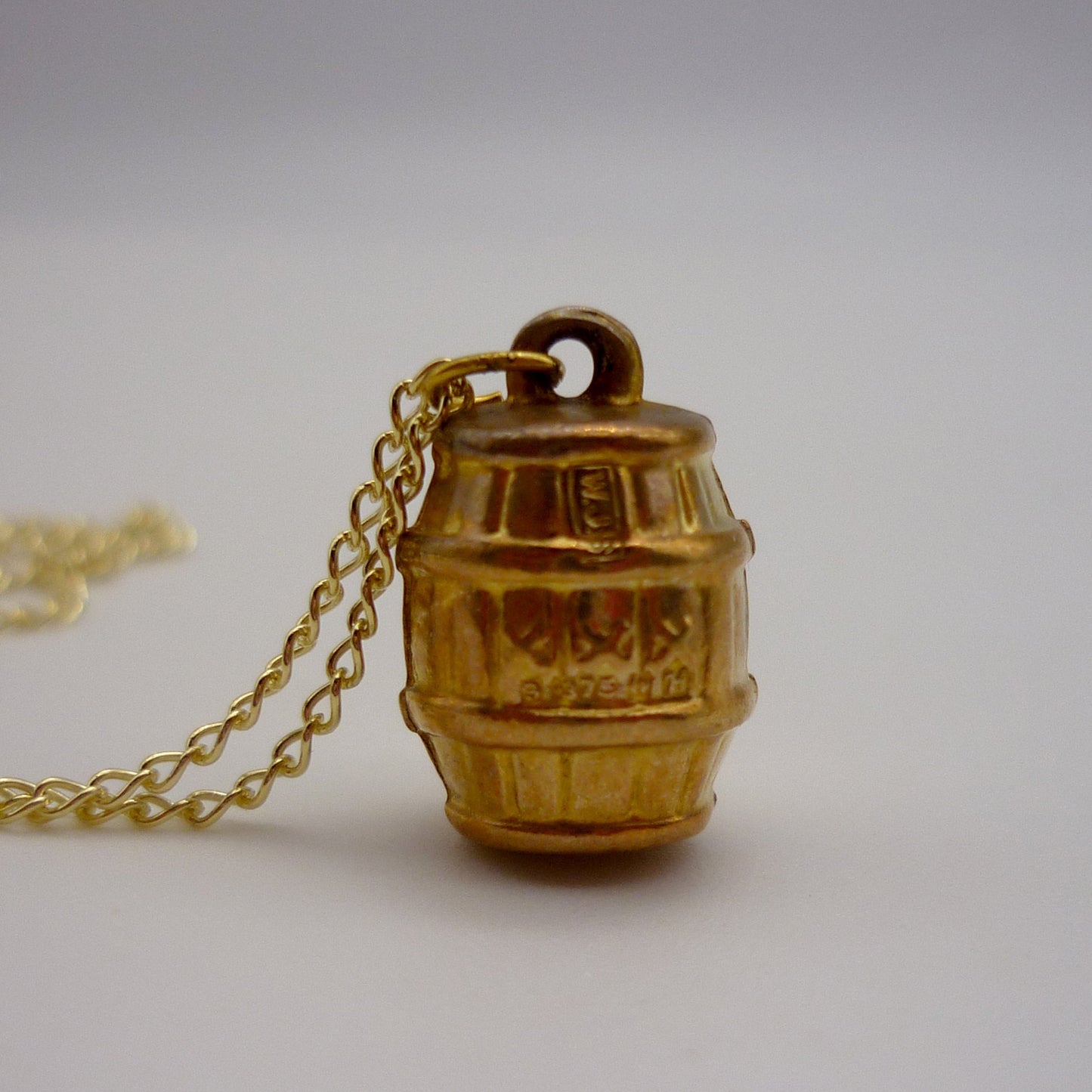 Vintage Yellow Gold XXX Beer Barrel Charm on 9ct Curb Chain
