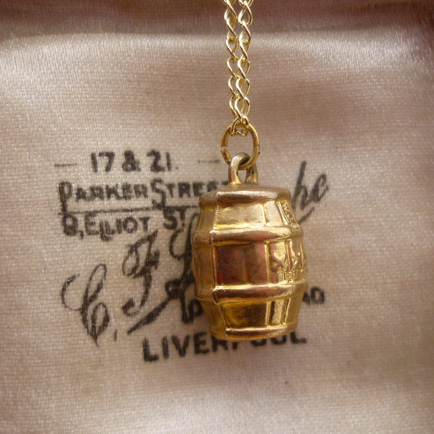 Vintage Yellow Gold XXX Beer Barrel Charm on 9ct Curb Chain